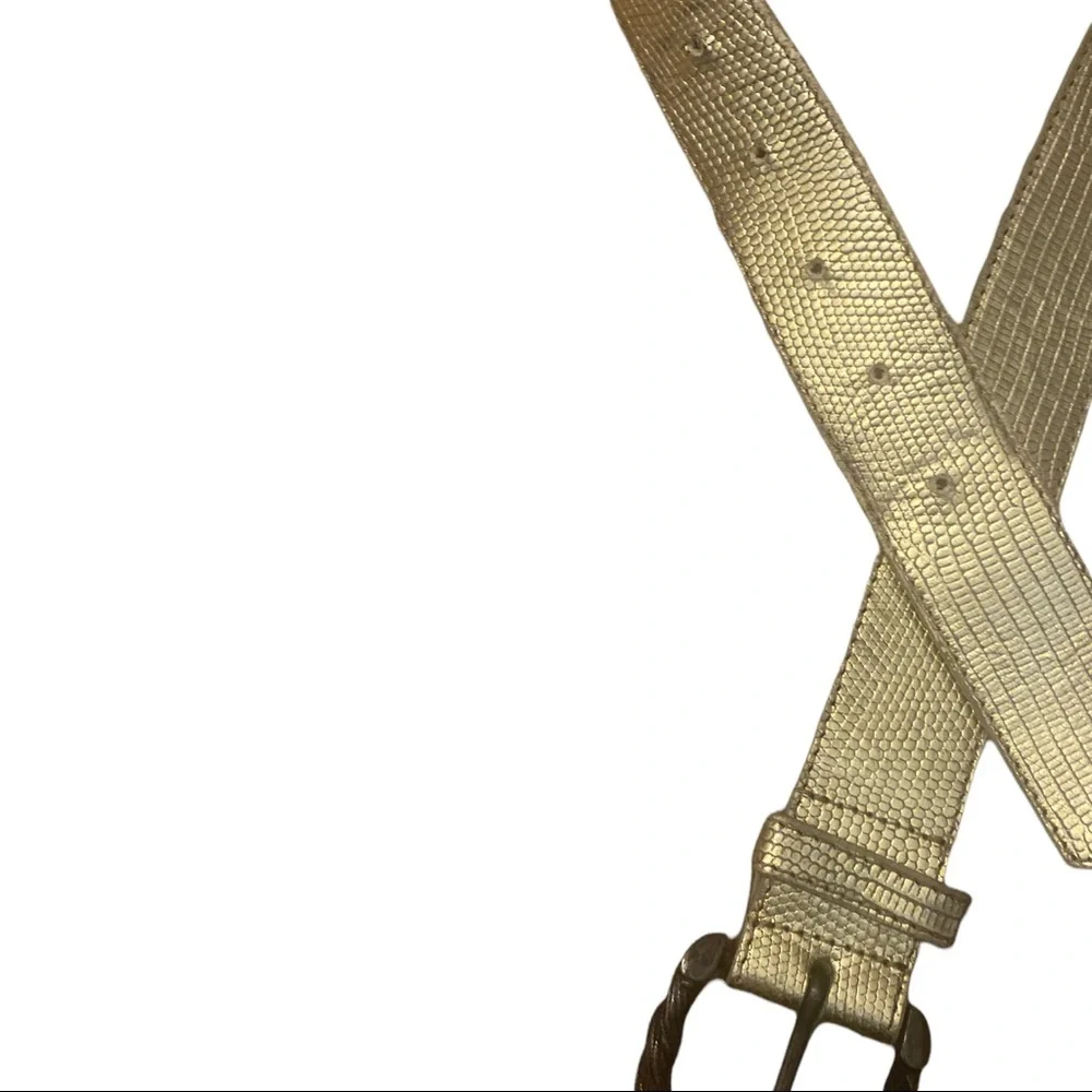 Philosophy di Alberta Ferretti Gold Embossed‎ Leather Belt, Sixe 38 IT, Small